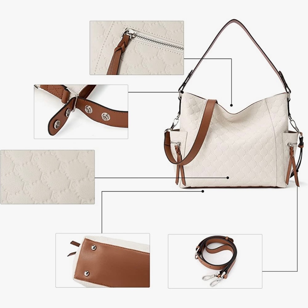 Genuine Leather Hobo bag - beautiful cream color with 2 leather handles